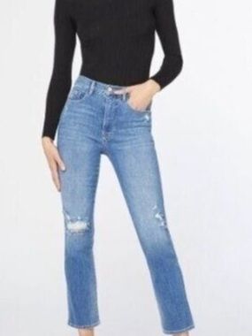 Frame Denim Women's Light Blue Slender Straight-Leg Jeans with Knee Rips EUC!